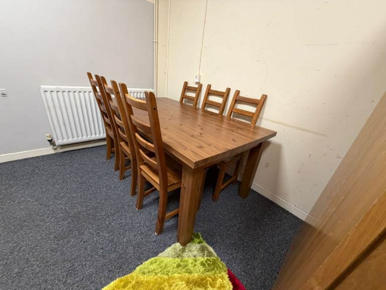 6 rail back dining room chairs £135Heavy farm house dining room table £85