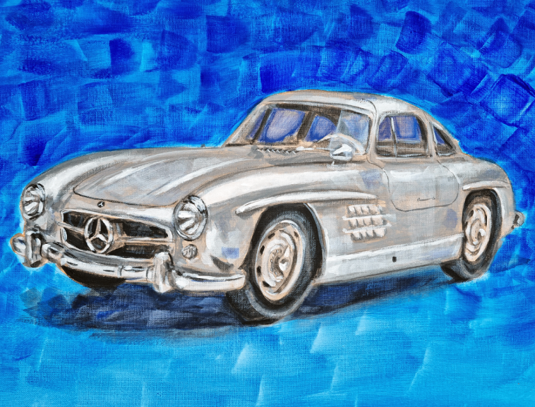 Original Mercedes 300 SL Painting | Hand Painted Acrylic Classic Car Art
