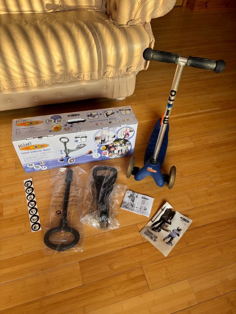 Mini micro ride on scooter 3 in 1 with seat kids age 1-5 toddler royal blue as new