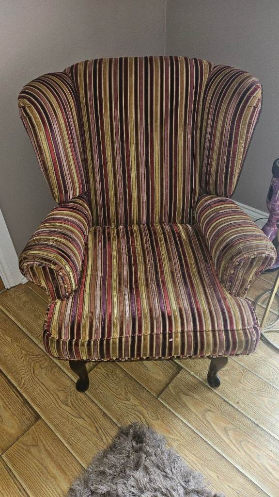 Striped Armchair - Multicoloured Fabric, Good Condition