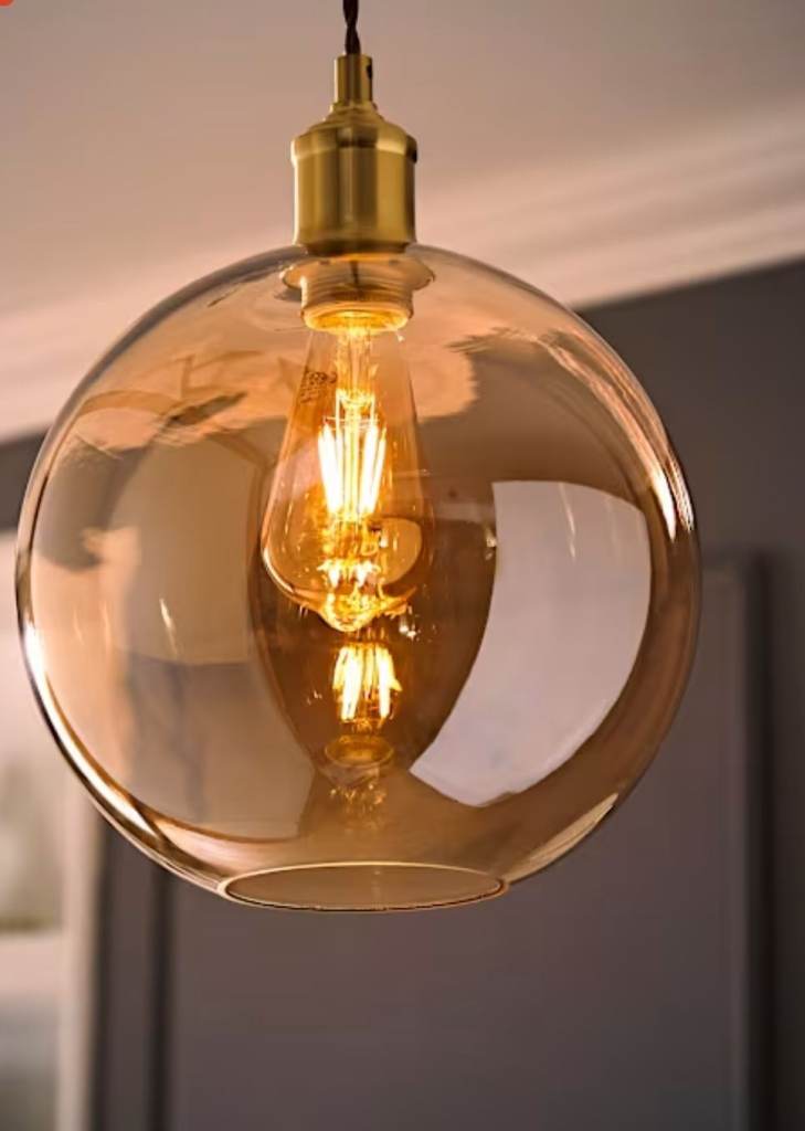 Amber Glass Globe Pendant Light Shade – 25cm Diameter