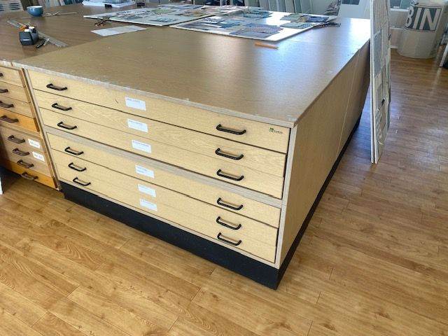 Large Wooden Plan Chest with Multiple Drawers