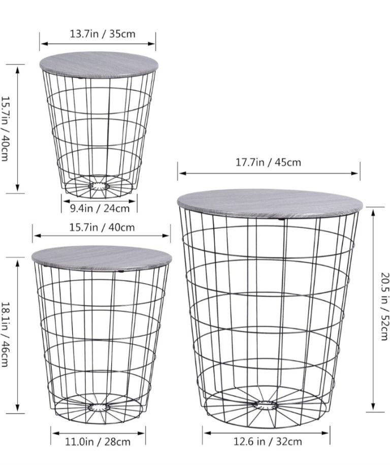 Bnib set of 3 Nesting Retro Wire Coffee Tables Stacking Storage