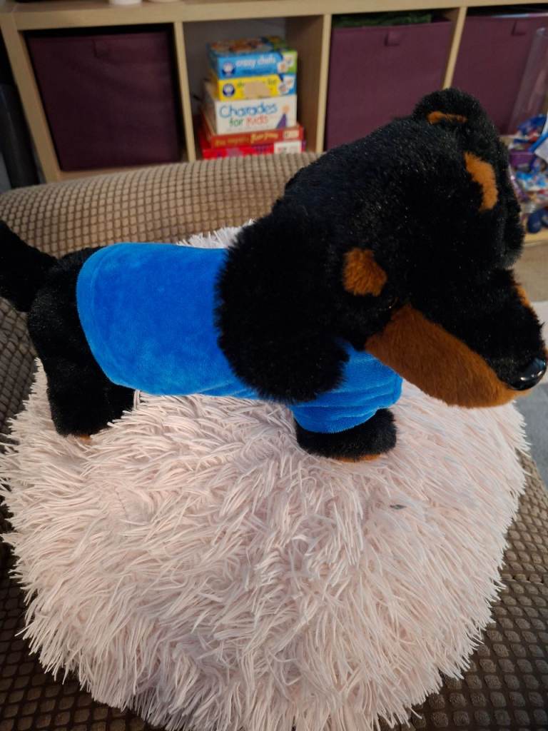 Soft toy sausage dog with remobavle jumper 