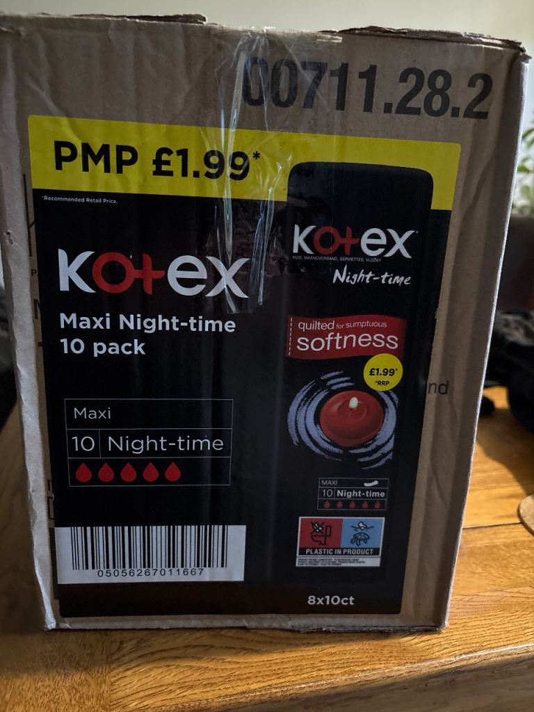 Kotex Maxi Night-time Pads - Full Box, 8x10 Count