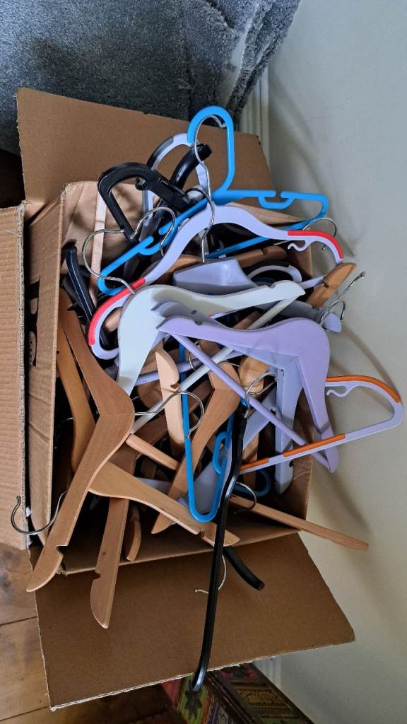 Chidtens plastic and wooden coat hangers