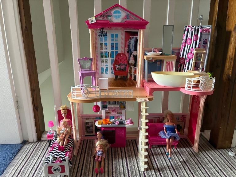 Barbie Dream House with Dolls and Accessories – Good Condition