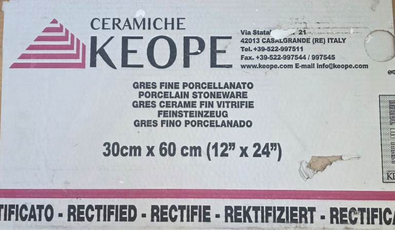 A box of new Keope Ceramiche porcelain stoneware tiles