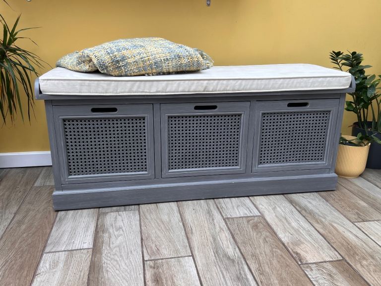 Lucy Cane Storage Bench in Grey