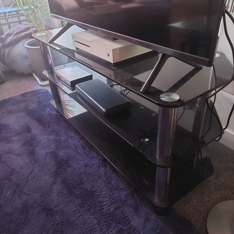 Black Glass TV Stand with 3 Shelves.