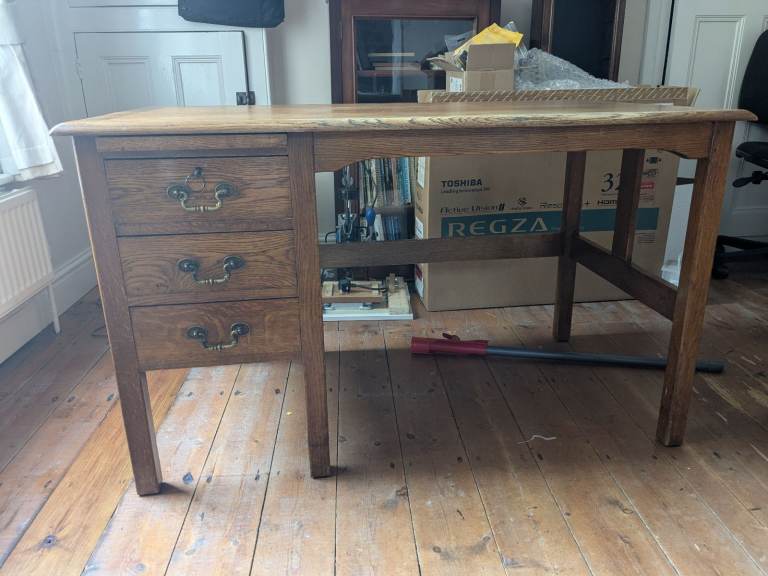 three draw antique desk solid wood
