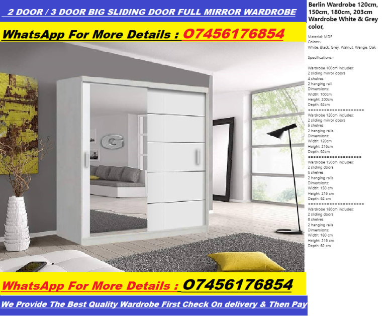 Style Bedroom Wardrobe with Sliding Mirror Doors and Dressing Mirror