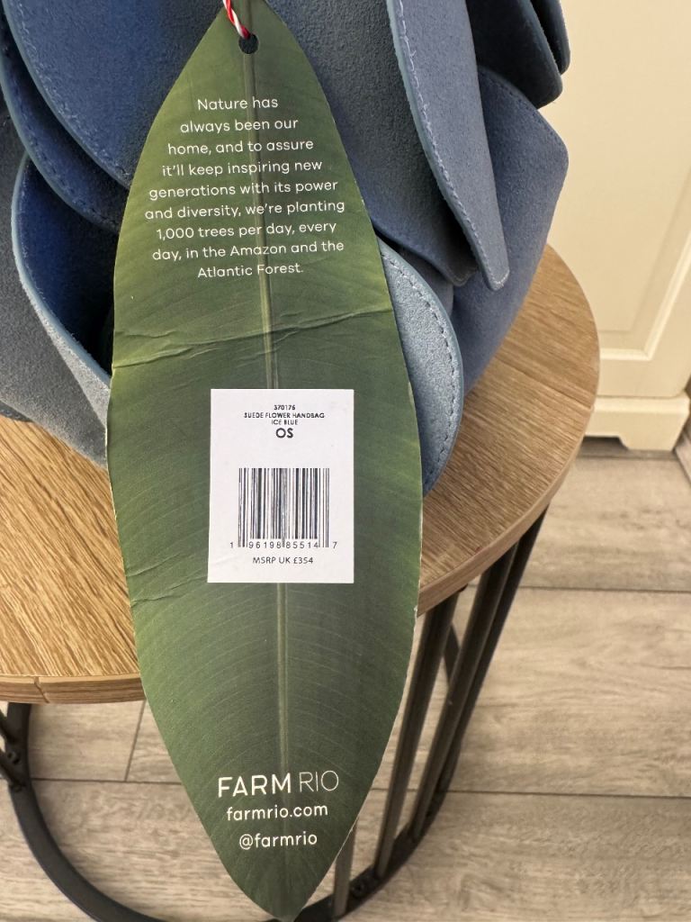 FARM RIO Blue Suede Petal Bag with Strap – Brand New with Tags