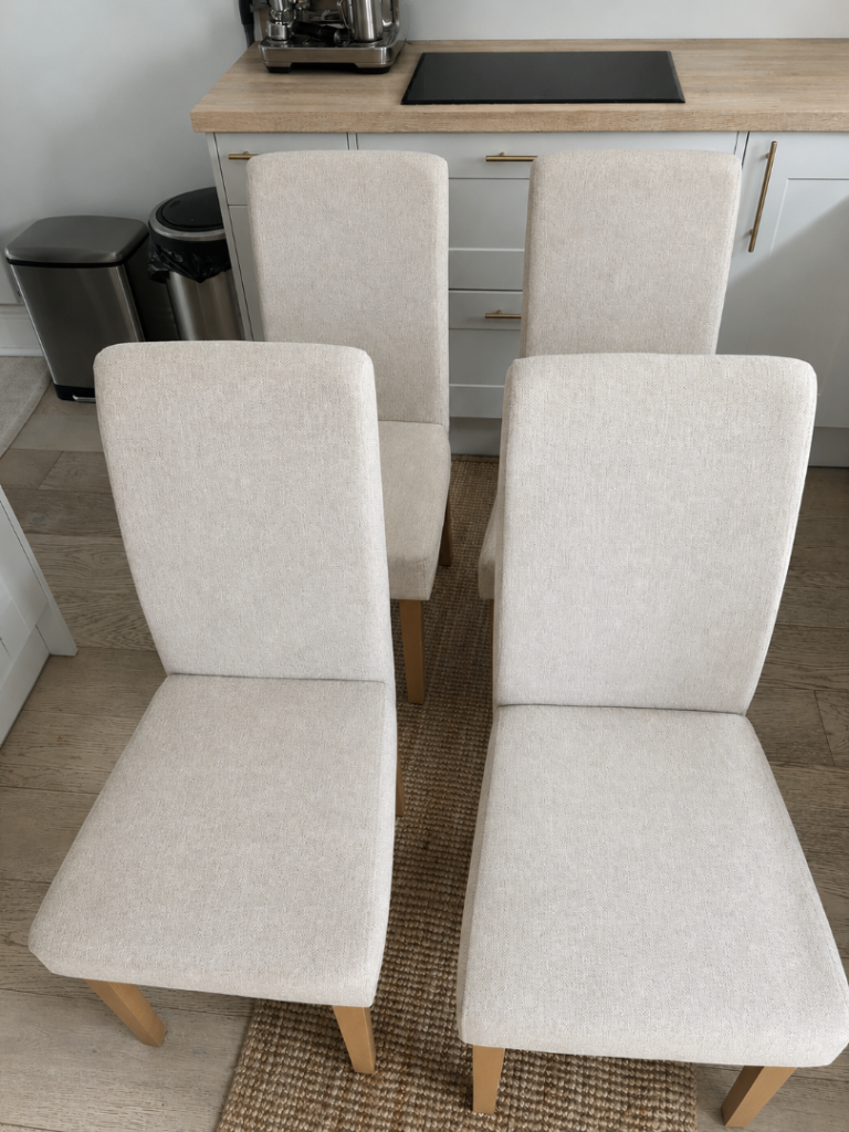 Set of 4 Cream Upholstered Dining Chairs with Solid Wood Legs