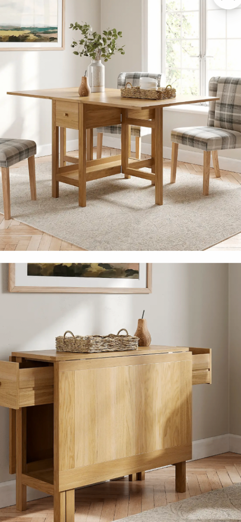 Clifford Solid Oak Drop Leaf Dining Table with Storage Drawer – As Good As New
