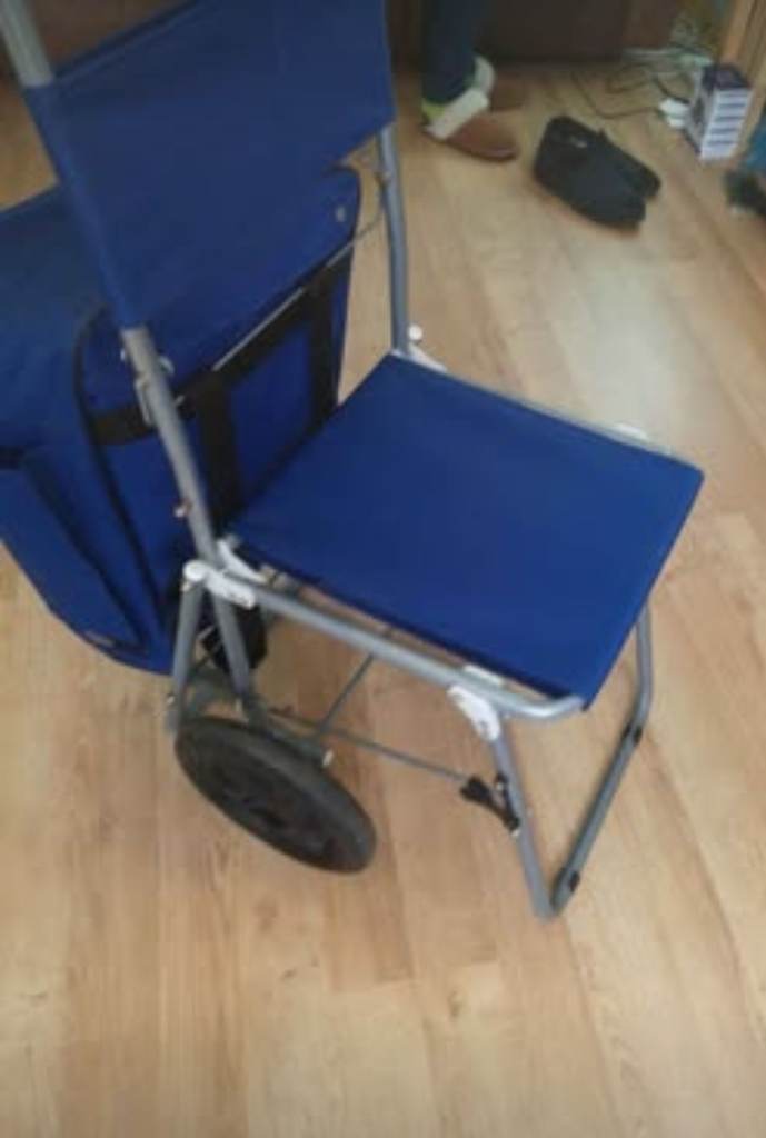 Seat Shopping Trolley Grocery Luggage Carrier With Handy Fold Out Seat 