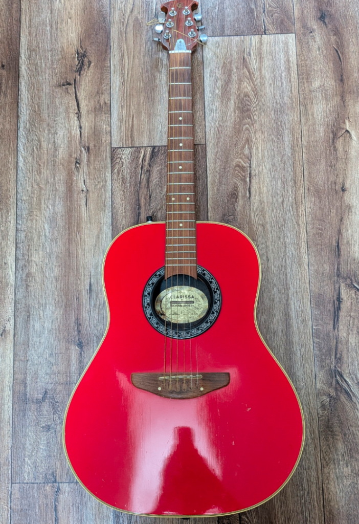 Clarissa G-100EL acoustic guitar, made in Italy, red finish, bow back with soft bag