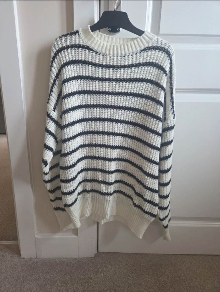 Black and White Striped Jumper – Good Condition