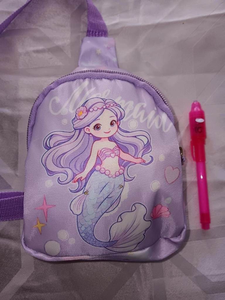 Girls Mermaid Mini Backpack set – Cute Crossbody Bag with Hair Bands & Plasters