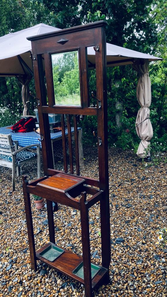 Vintage Wooden Hall Stand with Mirror and Storage