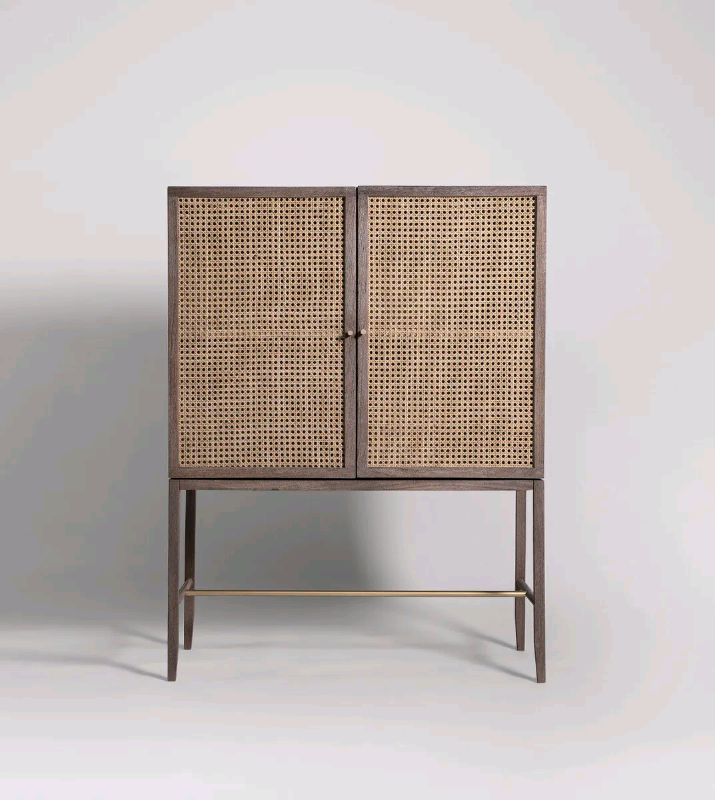 Swoon RaphiaDrinks Cabinet, Sandblasted Grey Mango Wood & Natural Rat