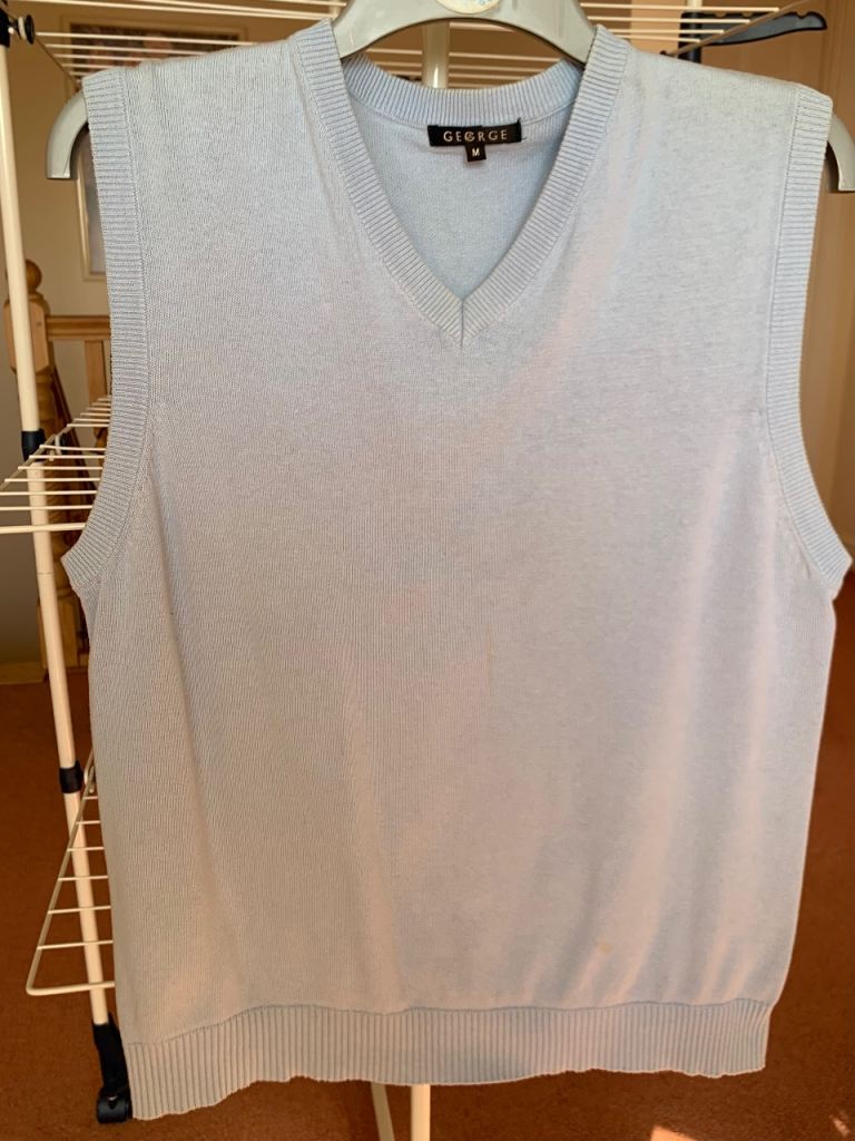 George Men's Light Blue V-Neck Jumper Vest - Medium