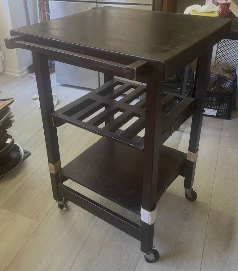 Oasis Island Dark Brown Wood Rolling Kitchen Cart Butcher Block Island Trolley