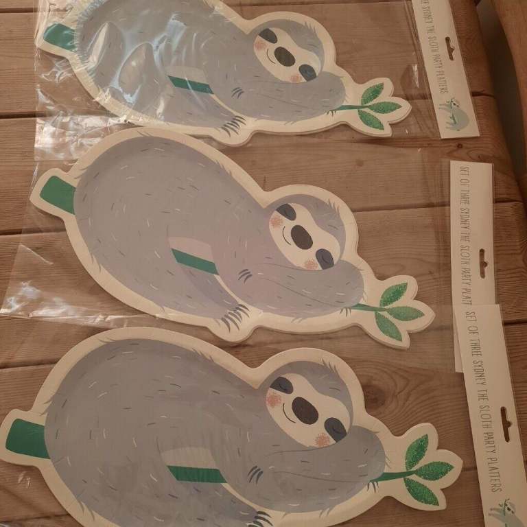 9 x Kids party Platters SLOTH design LARGE platters for buffets etc NEW