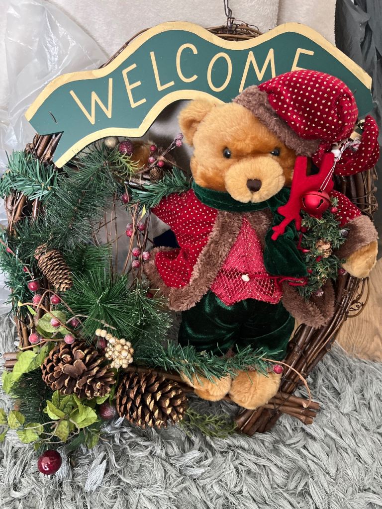 Christmas Xmas Teddy Bear Door Wreath