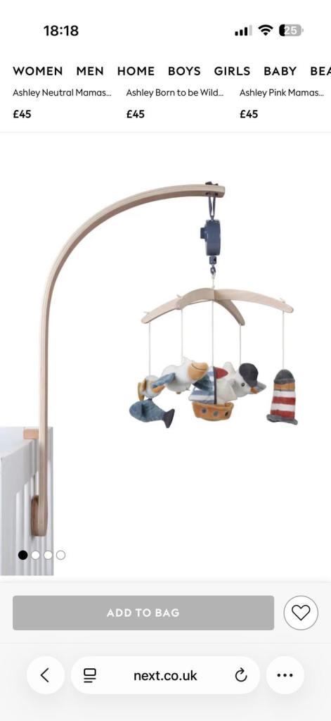 As new, beautiful Little Dutch Sailors Bay musical cot mobile