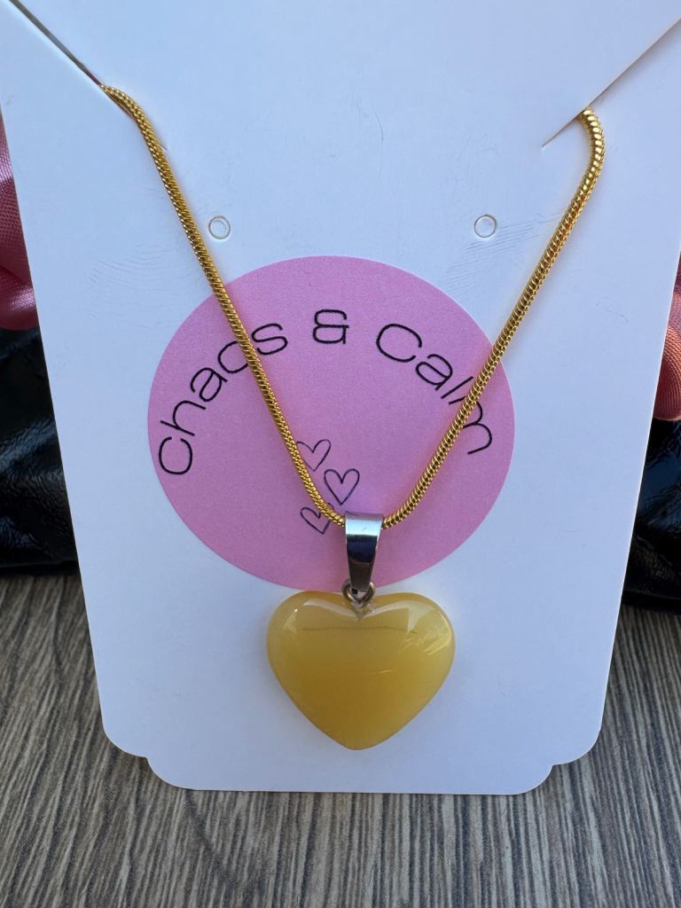 Mustard Stone heart pendant with gold colour chain