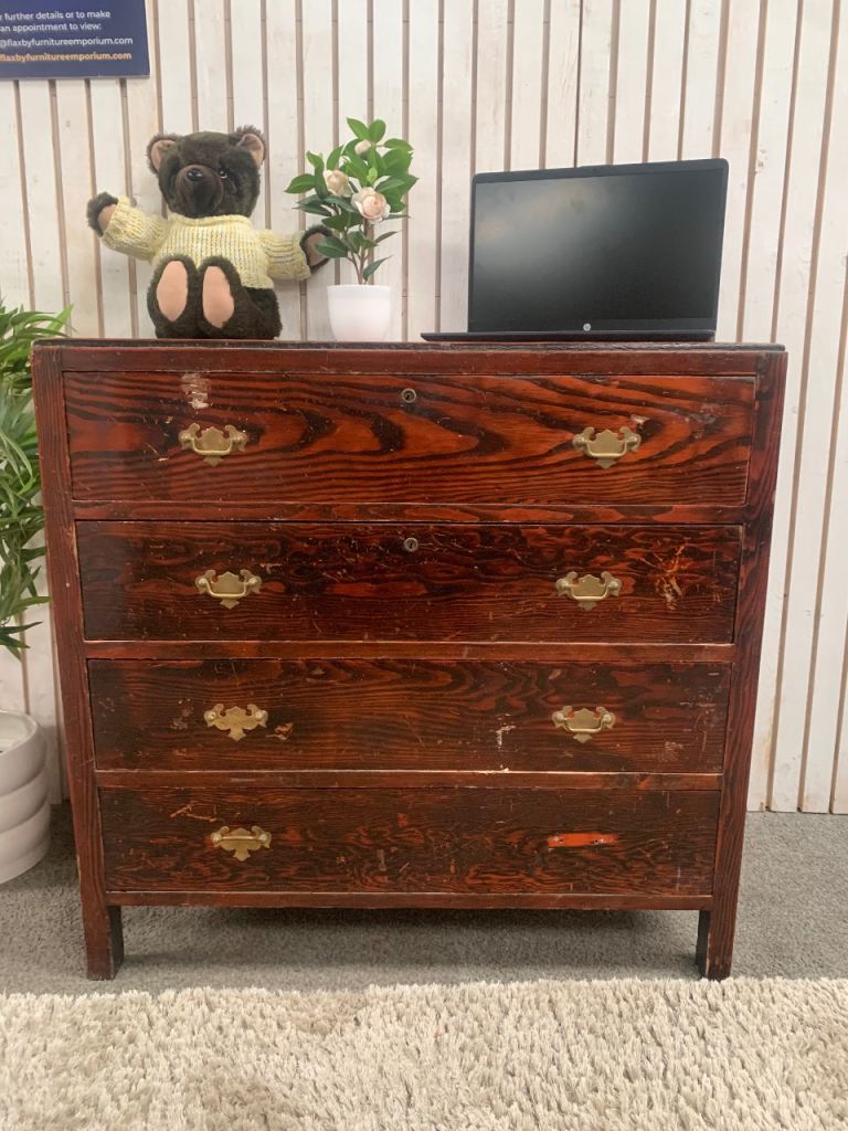 Antique Pitch Pine Chest of Drawers 4 Graduated Drawers Victorian Project DIY