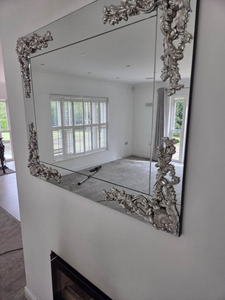 Large Silver Ornate Mirror – Good Condition