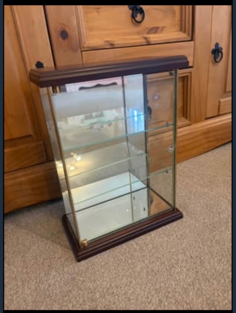 Lovely Brown Wood Display Cabinet - Glass Front, 'As New' Condition