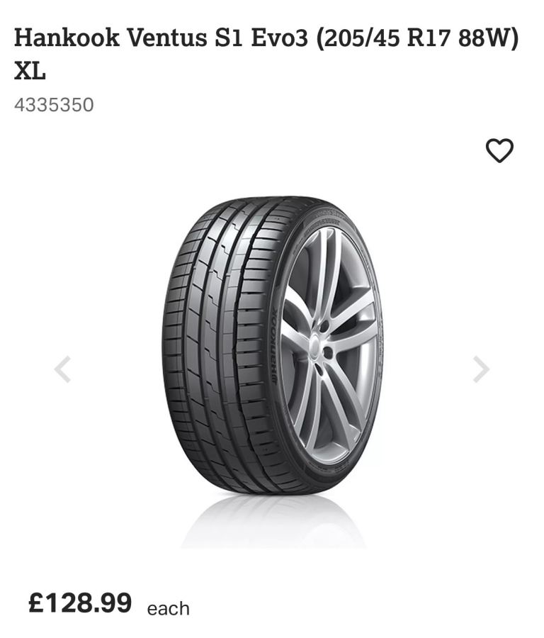 Hankook 205/45/17 tyre (RRP £129 ALMOST NEW)