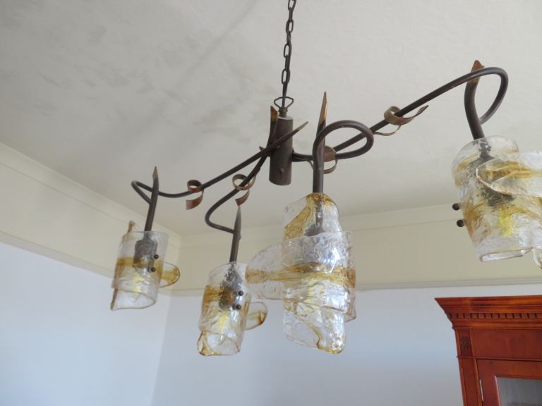Designer Ceiling Light with Glass Shades – Dark Bronze and Gold