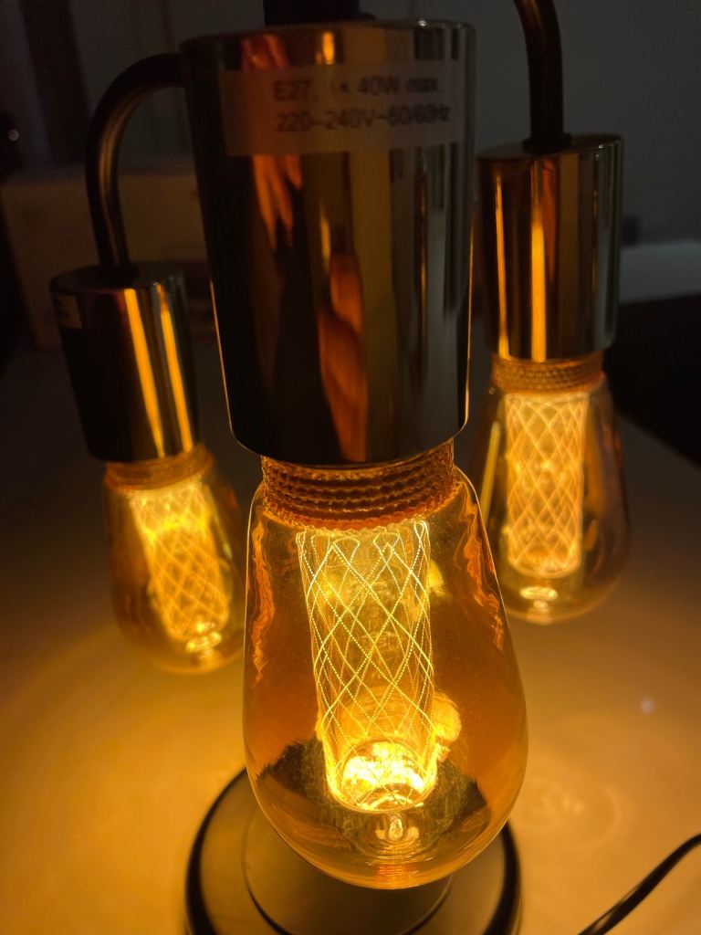 Black Metal Table Lamp Desk Industrial Exposed Hanging Edison Triple Light Bulb