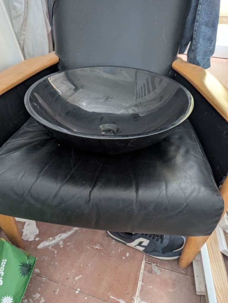 Polished black granite sink bowl 