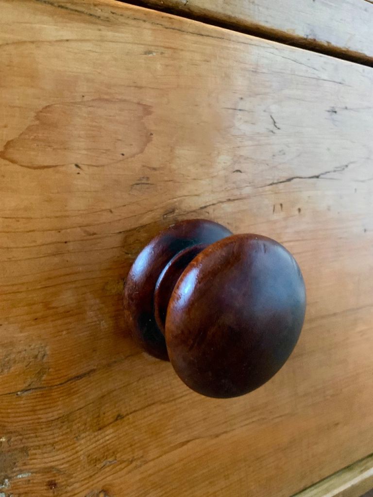 Antique Victorian Rustic Pine & Mahogany Bun Handle Chest of Drawers c1870