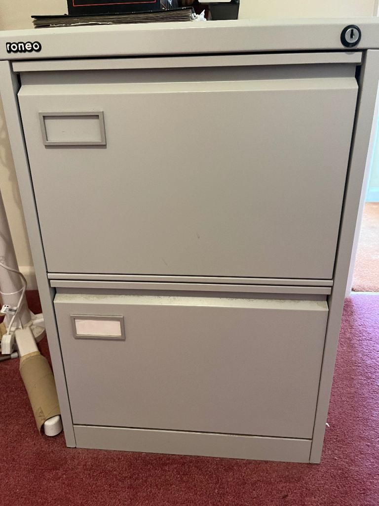 Roneo 2-Drawer Filing Cabinet – Grey, Good Condition