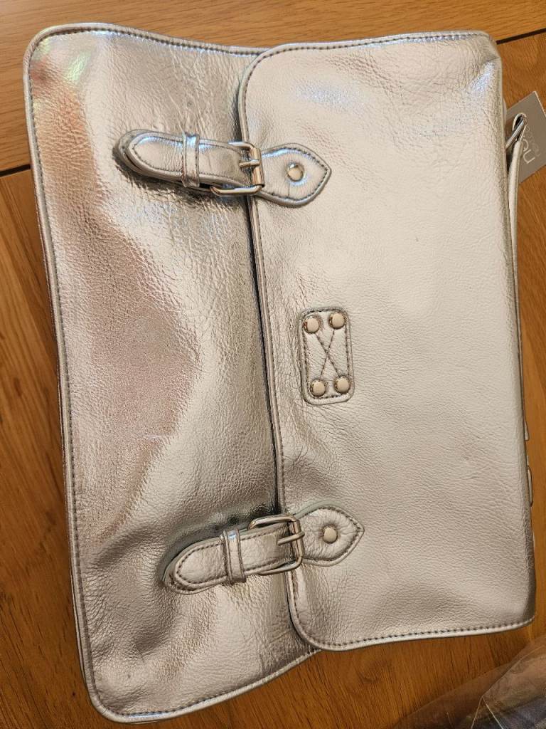 New leather beautiful Silver purse for books or smaller laptop- from Next 