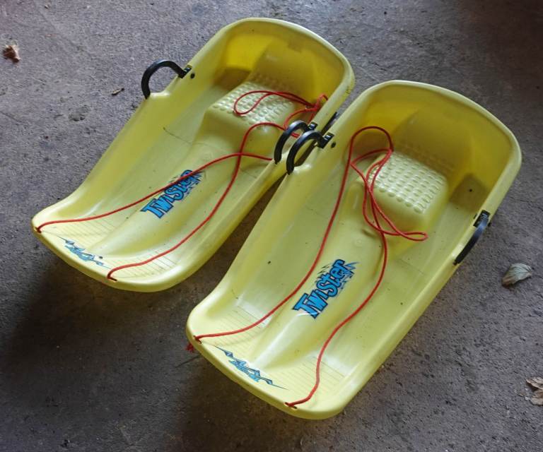 2x Snow Sled. Sledge Sleigh. 80cm Long. Childs Childrens Kids Twister Yellow