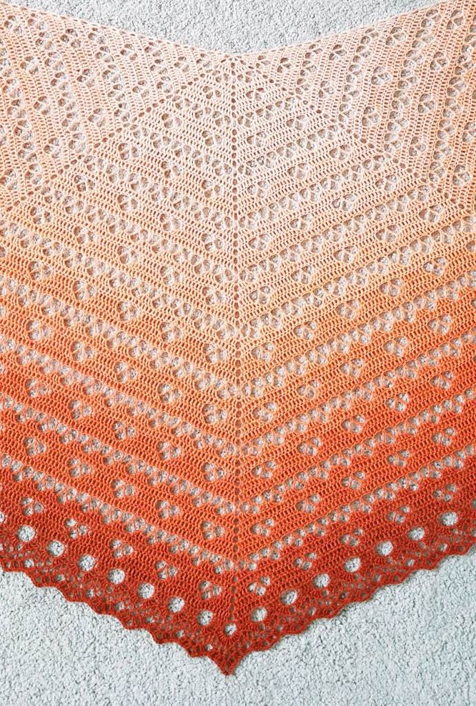 Gradient Knitted Shawl. Lace Shoulder Wrap. Crochet Shrug / Cover Up. Boho Ombre, Warm Autumn Hues