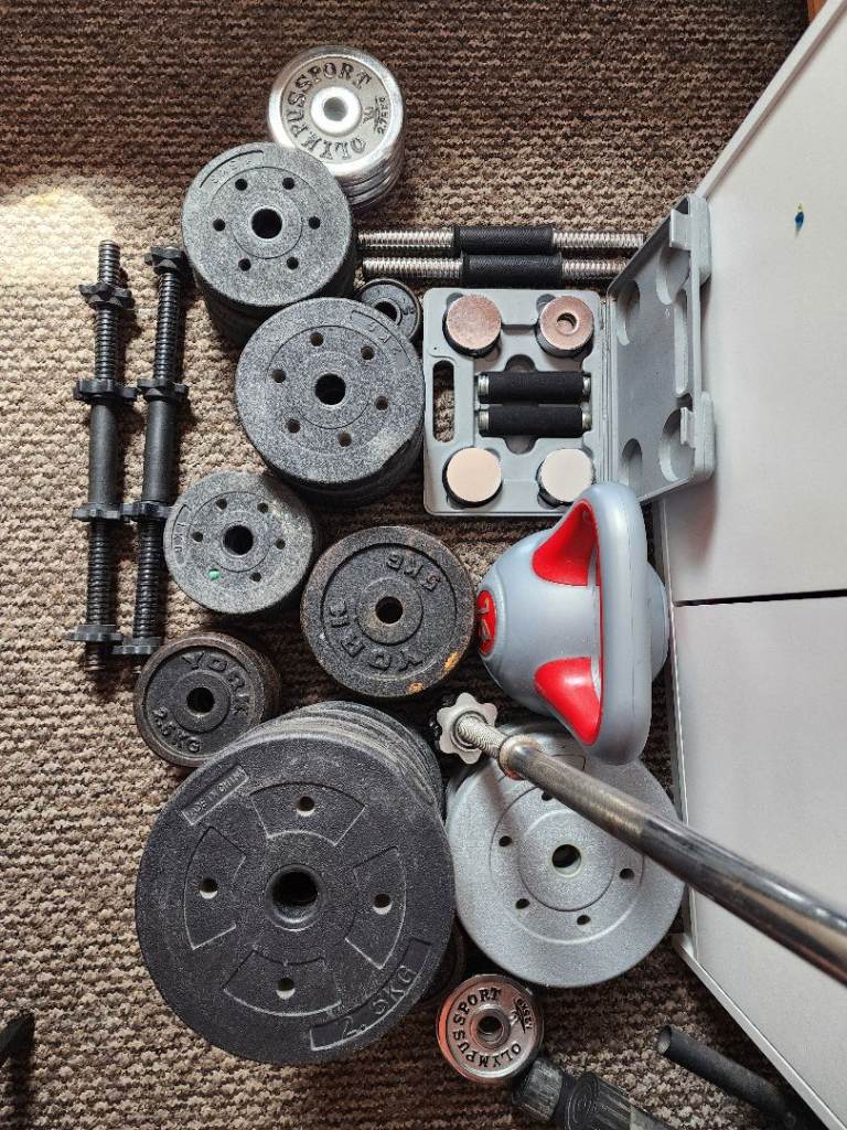 Complete Home Gym Set – Bench, Barbell, Dumbbells & 95kg+ Weights