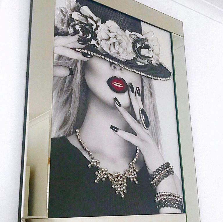 Gel and Crystal Mirror Frame Wall Art Lady