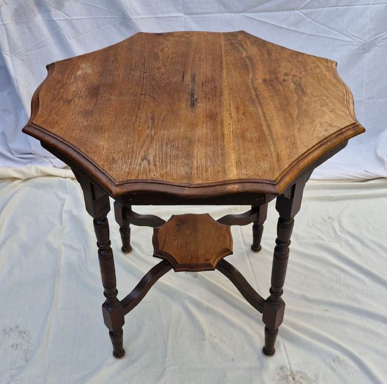 Large Octagonal Serpentine Top Parlour Occasional Table - Antique Vintage Oak