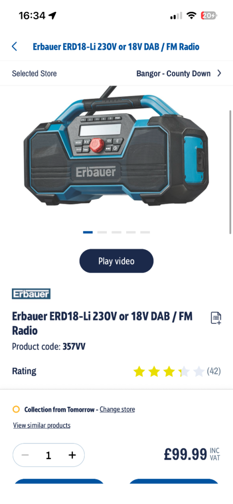 Erbauer ERD18-Li 230V or 18V DAB / FM Radio