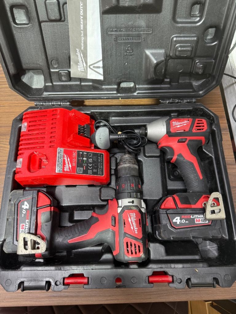 Milwaukee M18 Combi and Impact Driver Set with Batteries and Charger