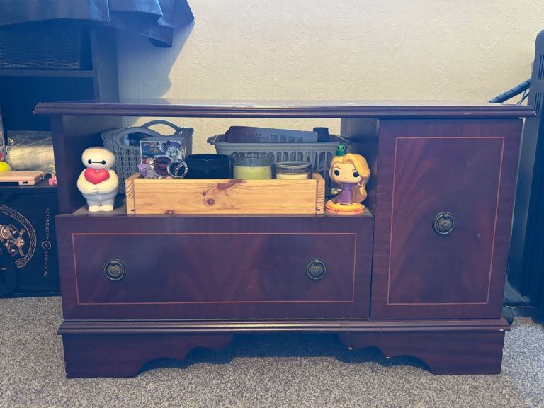 Wooden Coffee Table / TV Unit with Storage – Fair Condition