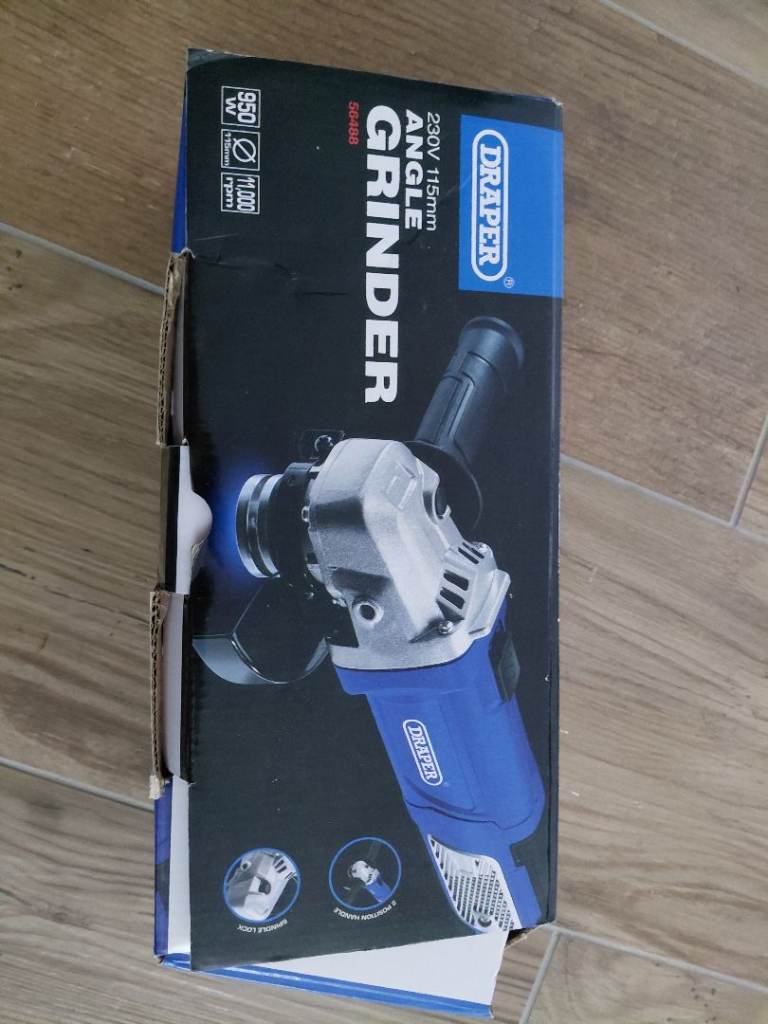 Draper 950W 115mm Angle Grinder – with 2 new spare diamond cutting discsin Box